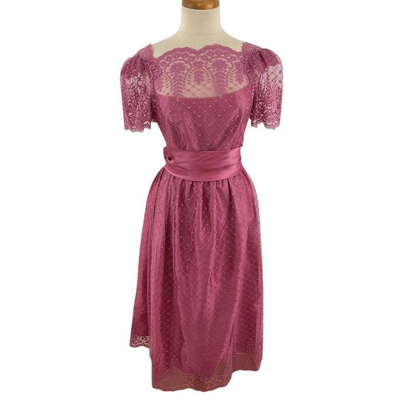 80’s Pink Lace Tea Length Dress by Jc Penney main image 0